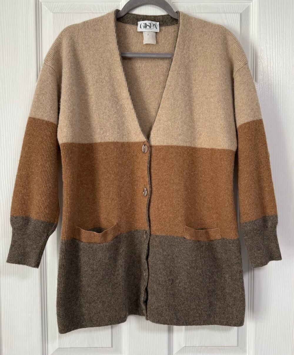 GISPA Made In Italy Women's Wool Colorblock Cardigan Sweater Size US 4